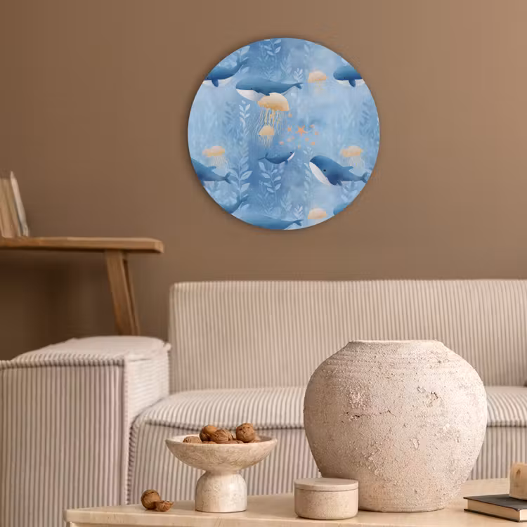 Walvissen - Oceaan - Blauw Akoestische PET Vilt - Rond klein 838 -sfeer1