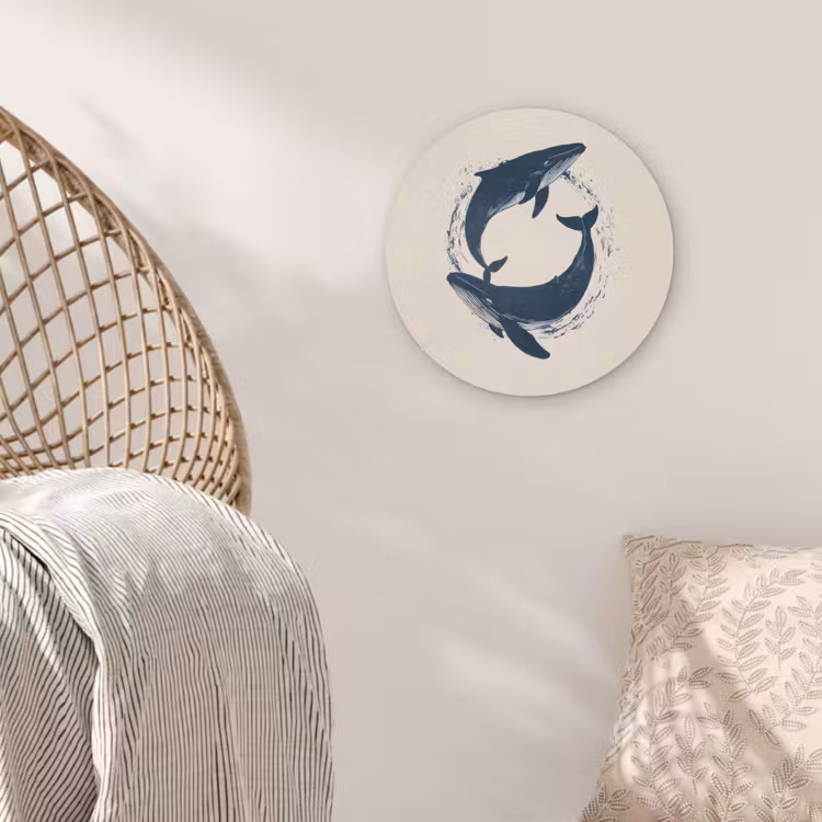 Walvissen - Spetters - Cirkel - Donkerblauw Akoestische PET Vilt - Rond klein -sfeer4