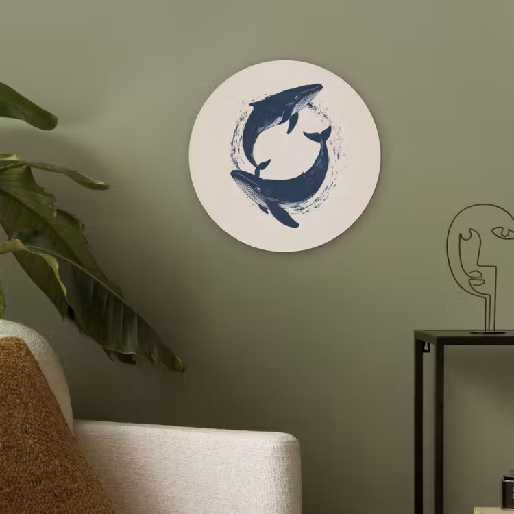 Walvissen - Spetters - Cirkel - Donkerblauw Akoestische PET Vilt - Rond klein -sfeer2