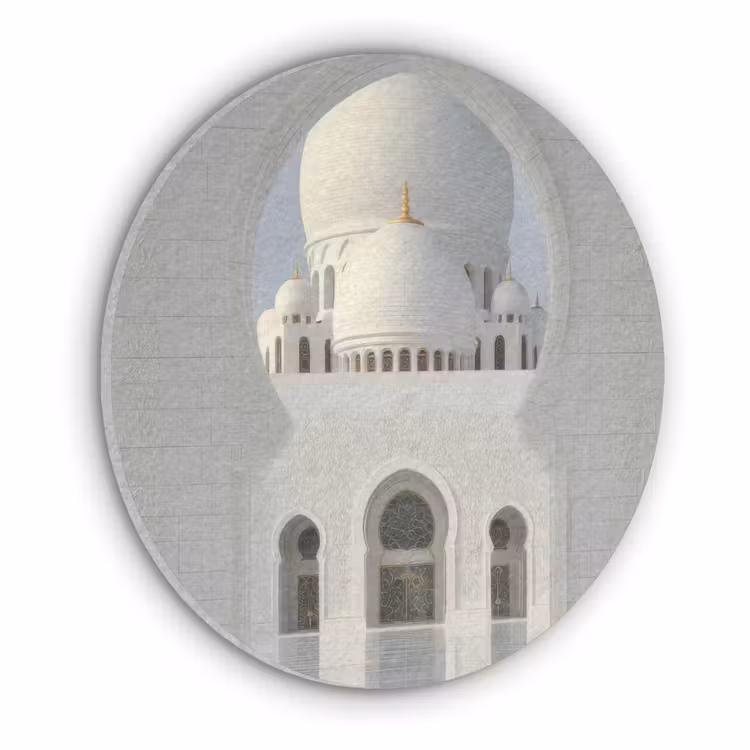 Witte koepel - Gouden Details - Moskee Akoestische PET Vilt - Rond klein -3d