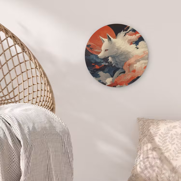 Witte vos - wolken - maan Akoestische PET Vilt - Rond klein -sfeer4