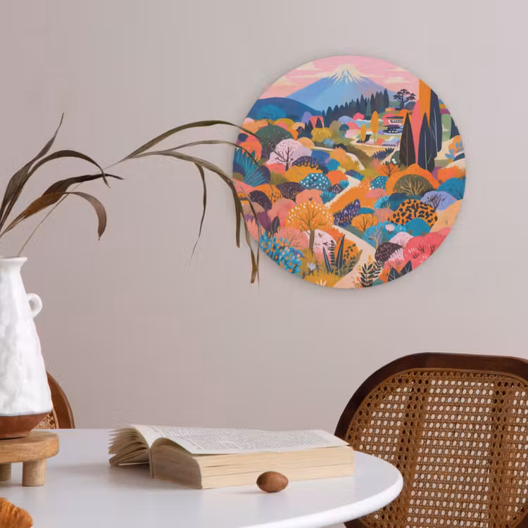 Witte bergtop - Modern - Kleurrijk Akoestische PET Vilt - Rond klein -sfeer3