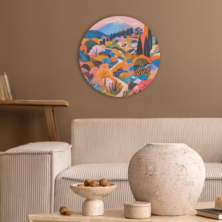 Witte bergtop - Modern - Kleurrijk Akoestische PET Vilt - Rond klein -sfeer1