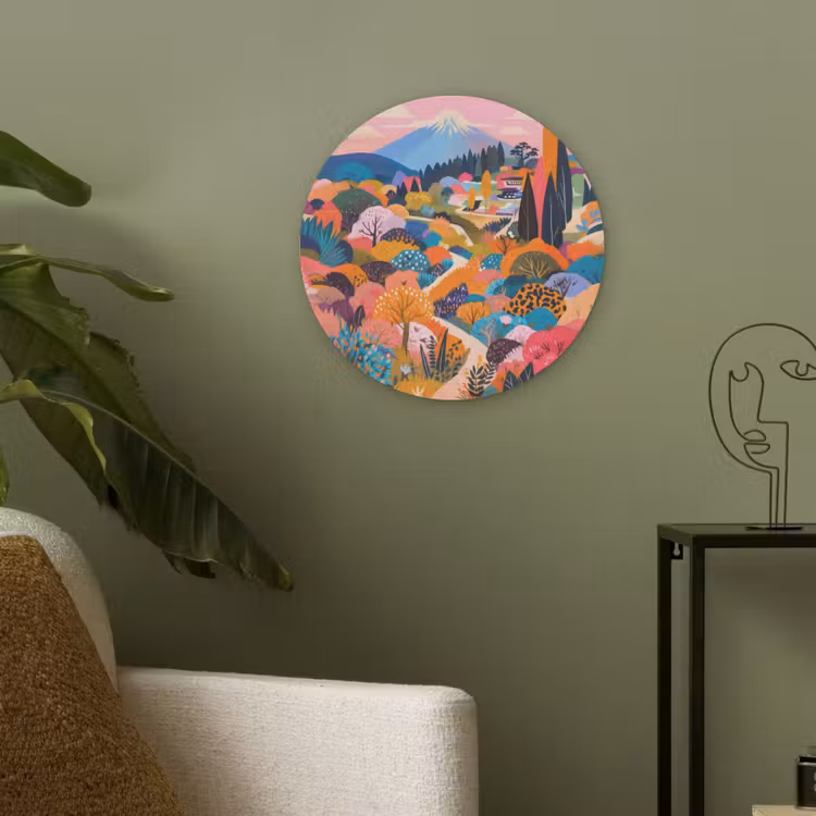 Witte bergtop - Modern - Kleurrijk Akoestische PET Vilt - Rond klein -sfeer2