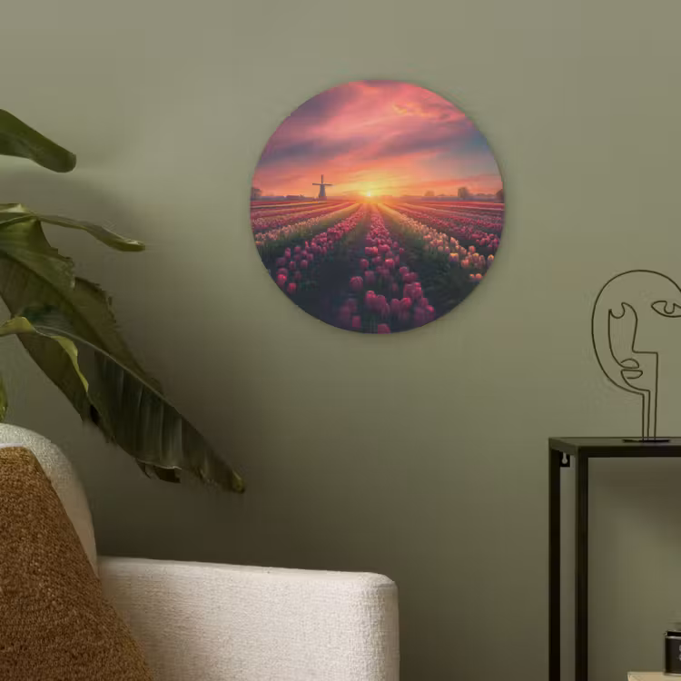 Windmolen - Zonsondergang - Landschap Akoestische PET Vilt - Rond klein -sfeer2