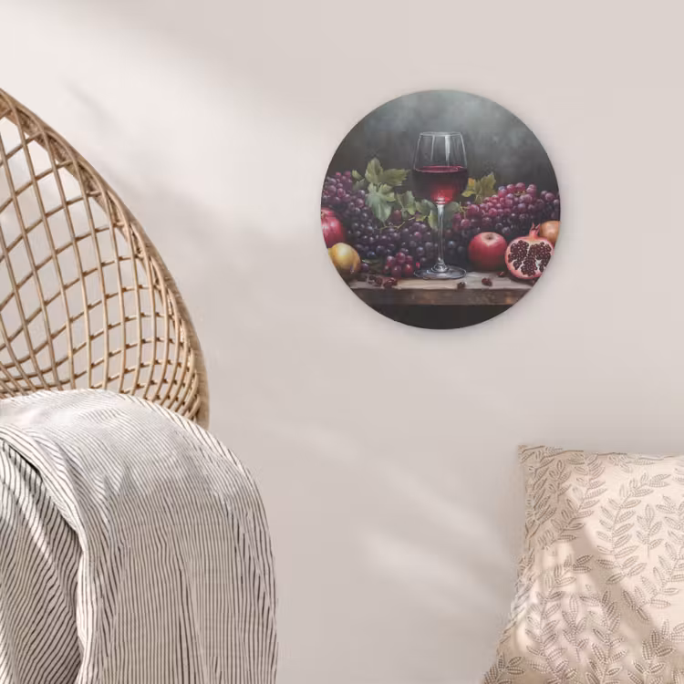 Wijn - Fruit - Stilleven Akoestische PET Vilt - Rond klein -sfeer4
