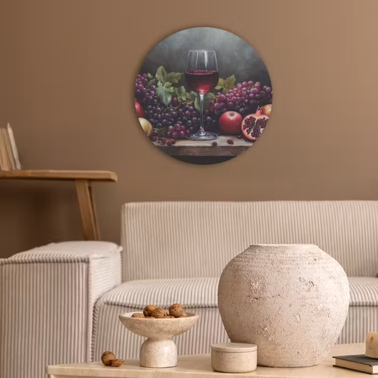 Wijn - Fruit - Stilleven Akoestische PET Vilt - Rond klein -sfeer1