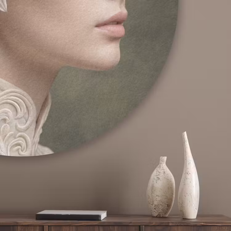 Vleugels - Vrouw - Wit Akoestische PET Vilt - Rond klein -sfeer5_closeup