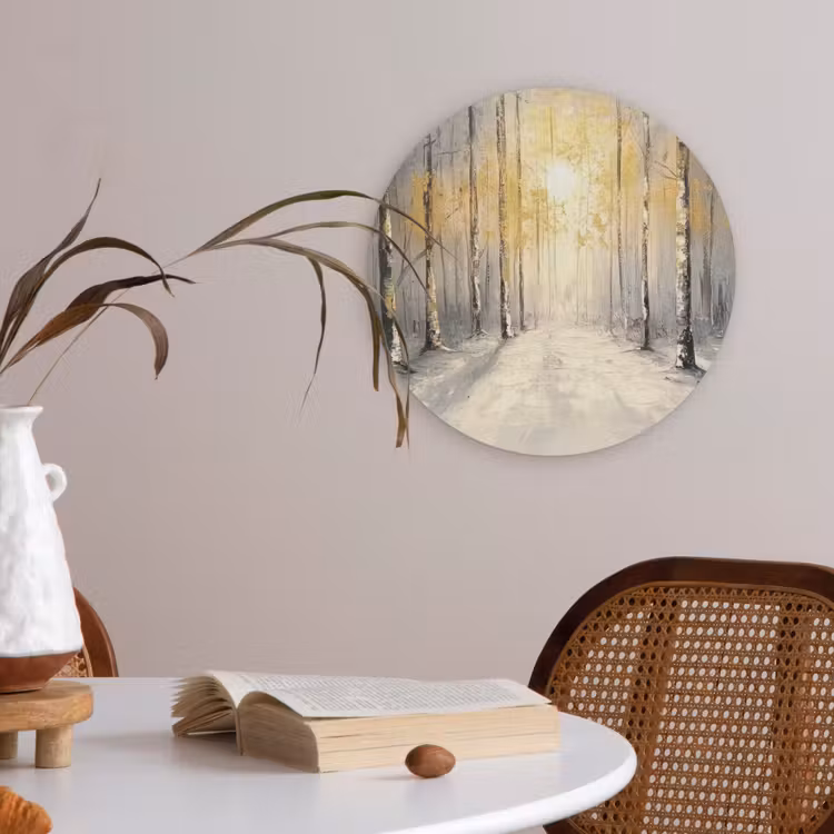 Winter - Abstract - Sneeuw - Natuur - Zon Akoestische PET Vilt - Rond klein -sfeer3