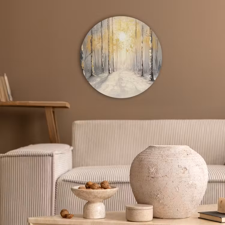 Winter - Abstract - Sneeuw - Natuur - Zon Akoestische PET Vilt - Rond klein -sfeer1