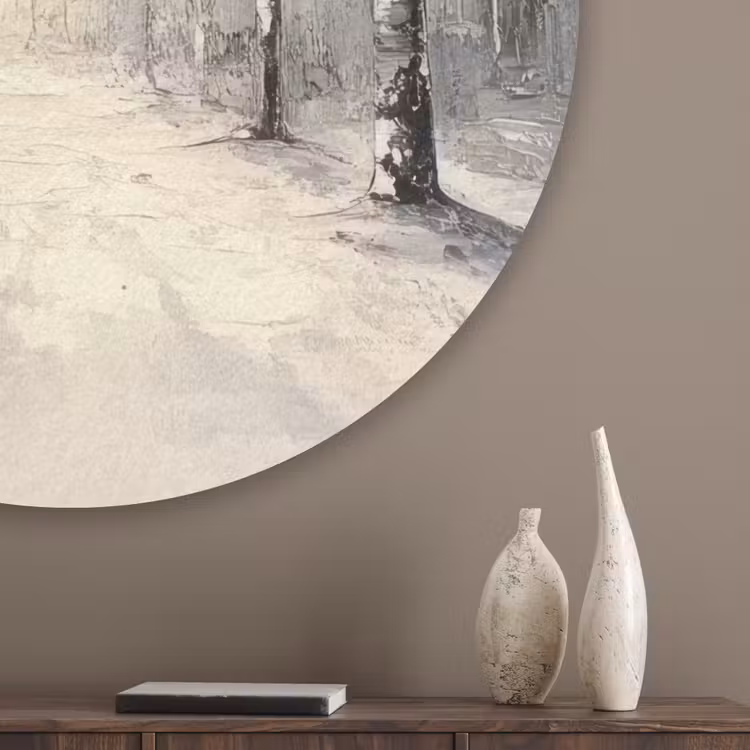 Winter - Abstract - Sneeuw - Natuur - Zon Akoestische PET Vilt - Rond klein -sfeer5_closeup