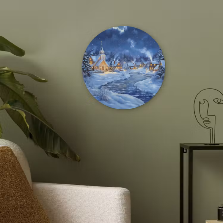 Winteravond - Kerstdorp - Donker Akoestische PET Vilt - Rond klein -sfeer2