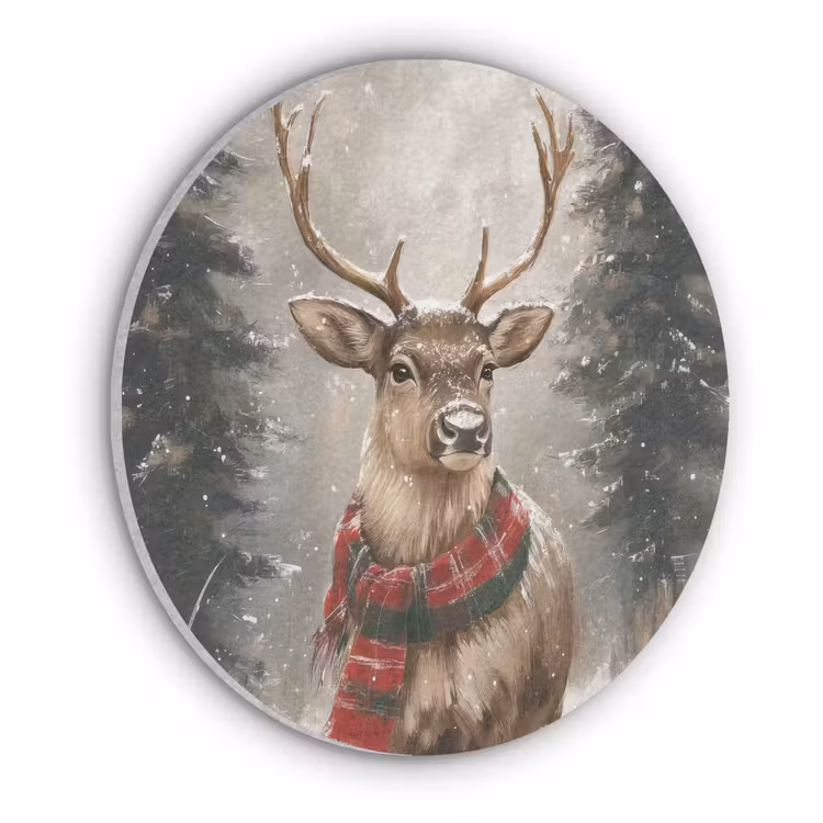 Winter - Bos - Rendier - Donker Akoestische PET Vilt - Rond klein -3d