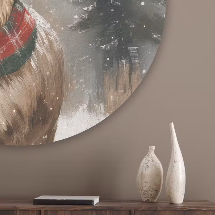 Winter - Bos - Rendier - Donker Akoestische PET Vilt - Rond klein -sfeer5_closeup