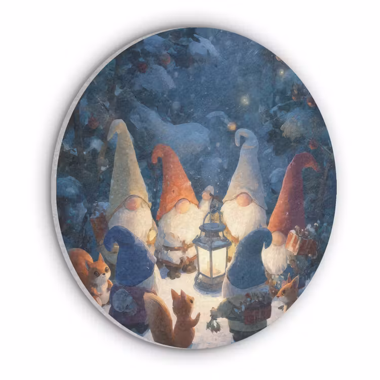 Winter - Gnooms - Eekhoorns - Meerkleurig Akoestische PET Vilt - Rond klein -3d