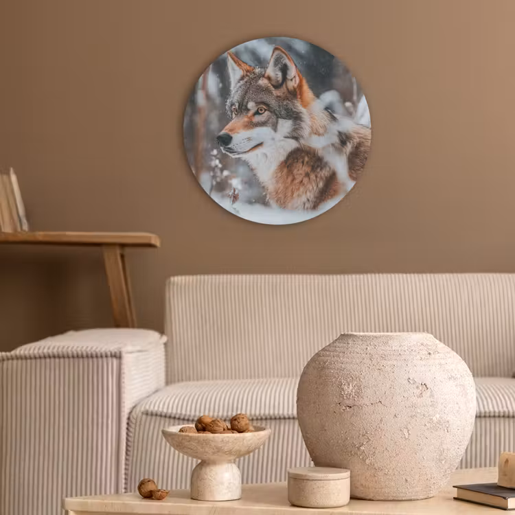 Wolf - Sneeuw - Winter - Dieren - Natuur - Sneeuw Akoestische PET Vilt - Rond klein -sfeer1