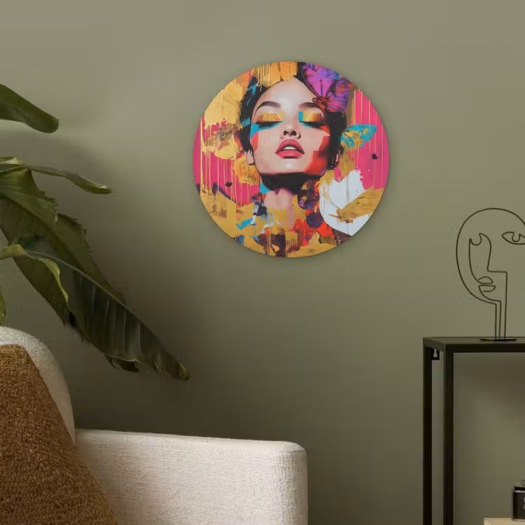 Vrouw - Abstract - Kleurrijk Akoestische PET Vilt - Rond klein -sfeer2