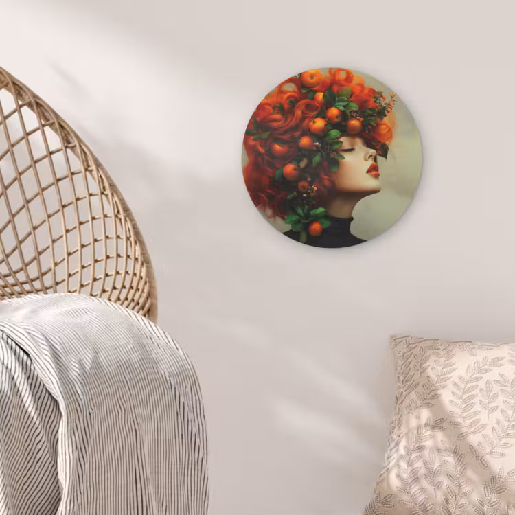 Vrouw - Appels - Rood - Bladeren Akoestische PET Vilt - Rond klein -sfeer4