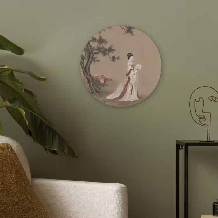 Vrouw - Azië - Kunst - Beige Akoestische PET Vilt - Rond klein -sfeer2