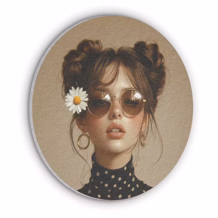 Vrouw - Beige - Bloem - Modern - Portret Akoestische PET Vilt - Rond klein -3d