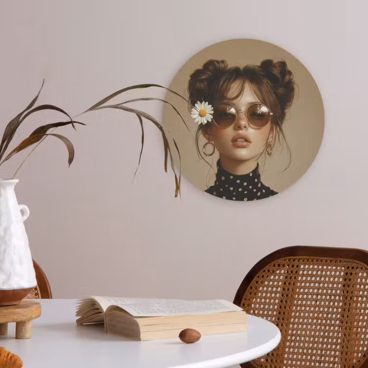 Vrouw - Beige - Bloem - Modern - Portret Akoestische PET Vilt - Rond klein -sfeer3