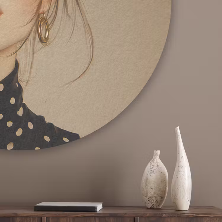 Vrouw - Beige - Bloem - Modern - Portret Akoestische PET Vilt - Rond klein -sfeer5_closeup