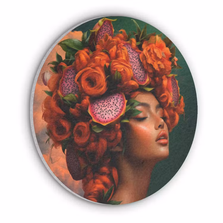 Vrouw - Drankenfruit - Rozen Akoestische PET Vilt - Rond klein -3d