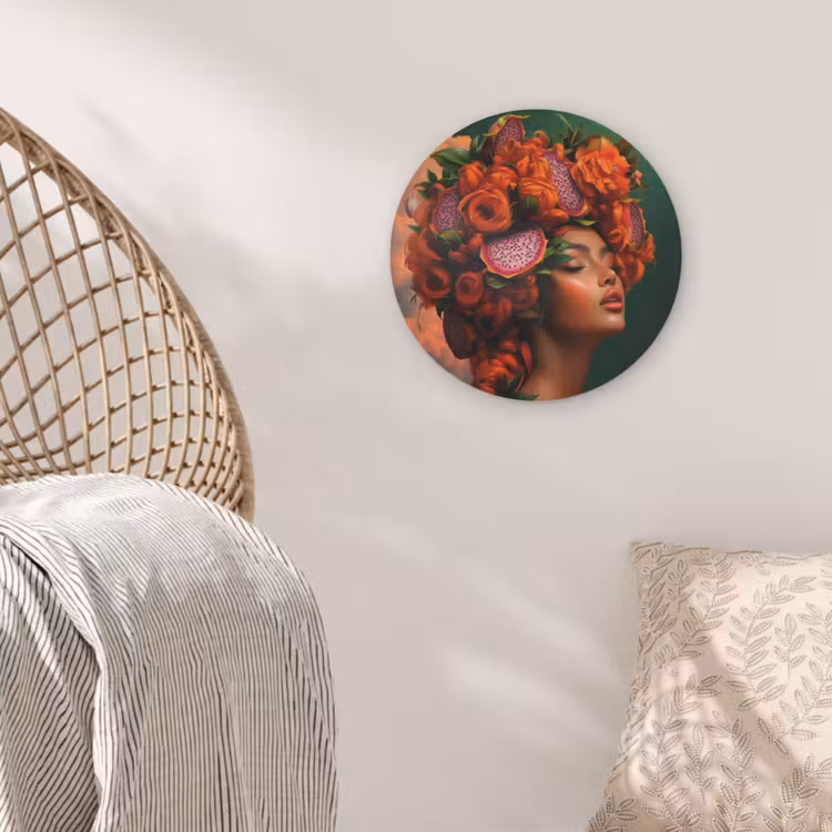 Vrouw - Drankenfruit - Rozen Akoestische PET Vilt - Rond klein -sfeer4
