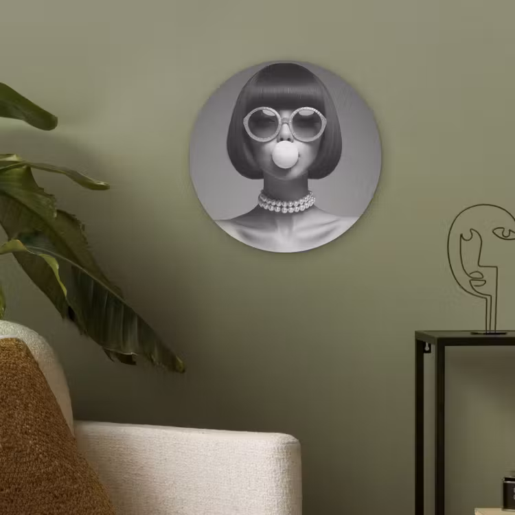 Vrouw - Zwart Wit - Ketting - Zonnebril Akoestische PET Vilt - Rond klein -sfeer2