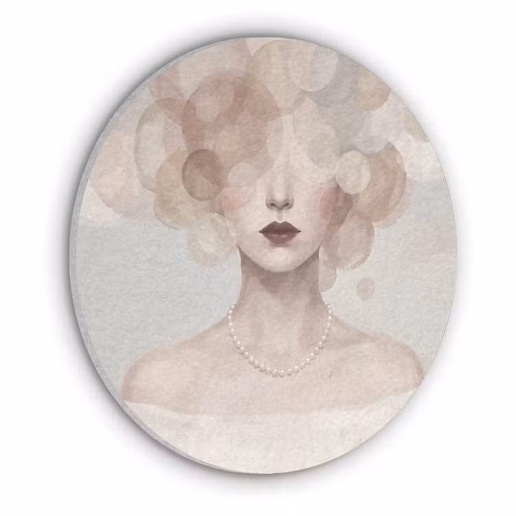 Vrouw - Cirkels - Beige Akoestische PET Vilt - Rond klein -3d