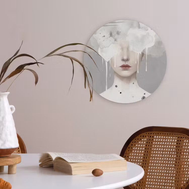 Vrouw - Wolk - Grijs Akoestische PET Vilt - Rond klein -sfeer3