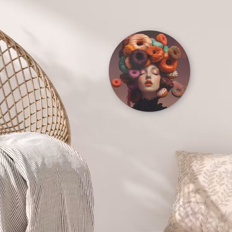 Vrouw - Donuts - Kleurrijk Akoestische PET Vilt - Rond klein -sfeer4