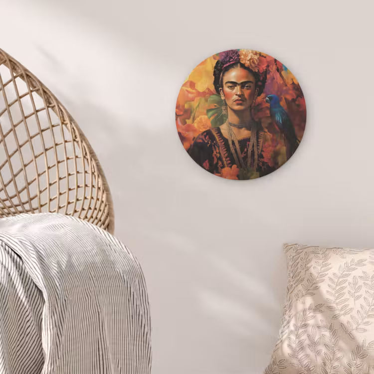Vrouw - Bloemen - Papegaai - Schilderachtig Akoestische PET Vilt - Rond klein -sfeer4
