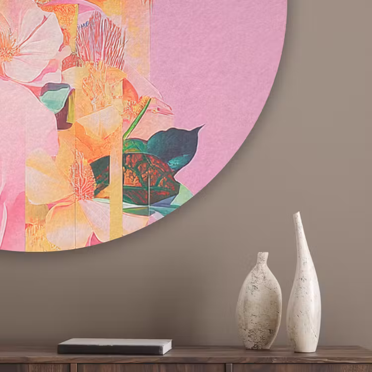 Vrouw - Bloemen - Paars - Abstract Akoestische PET Vilt - Rond klein -sfeer5_closeup