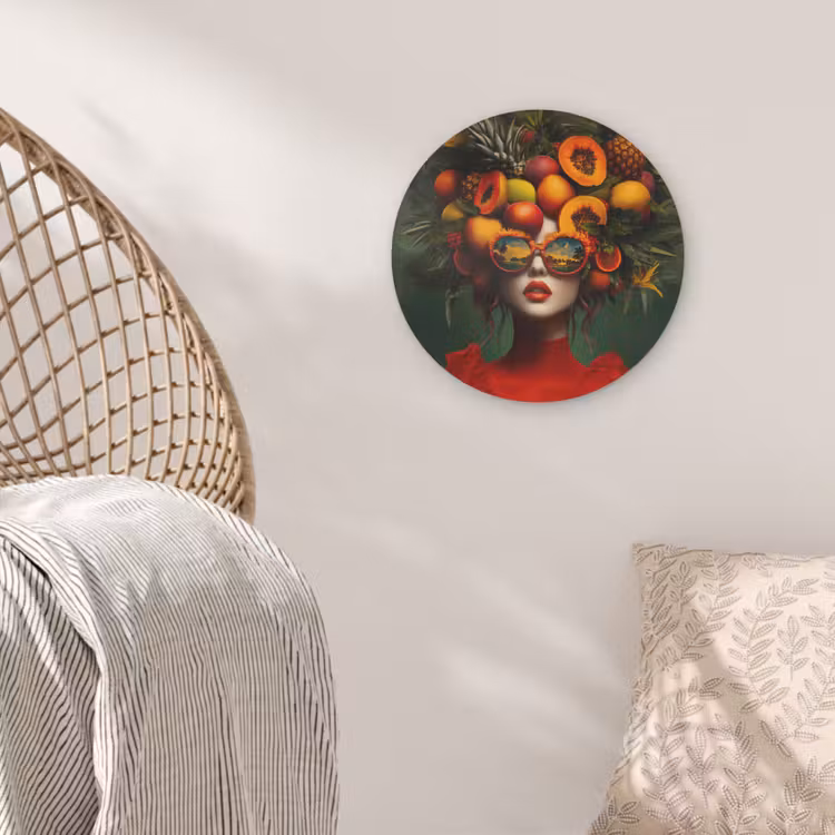 Vrouw - Vruchten - Papaja - Ananas Akoestische PET Vilt - Rond klein -sfeer4
