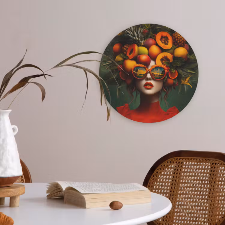 Vrouw - Vruchten - Papaja - Ananas Akoestische PET Vilt - Rond klein -sfeer3