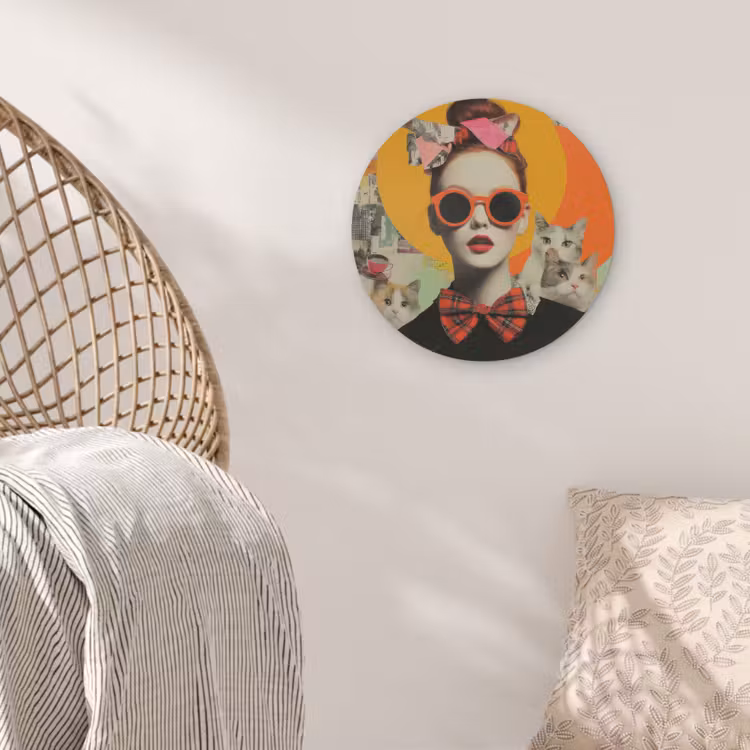 Vrouw - Bril - Strik - Retro Akoestische PET Vilt - Rond klein -sfeer4