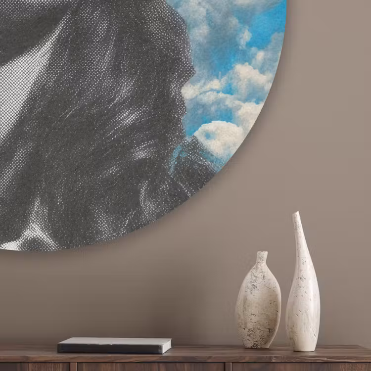 Vrouw - Bril - Regenboog - Wolken Akoestische PET Vilt - Rond klein -sfeer5_closeup