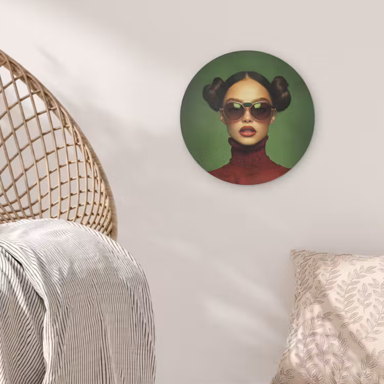 Vrouw - Groen - Bril - Aesthetic - Modern Akoestische PET Vilt - Rond klein -sfeer4