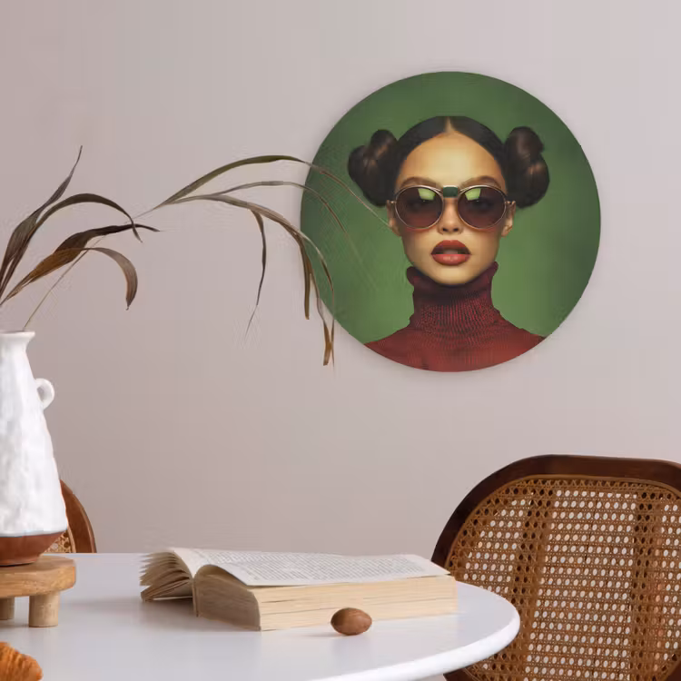 Vrouw - Groen - Bril - Aesthetic - Modern Akoestische PET Vilt - Rond klein -sfeer3