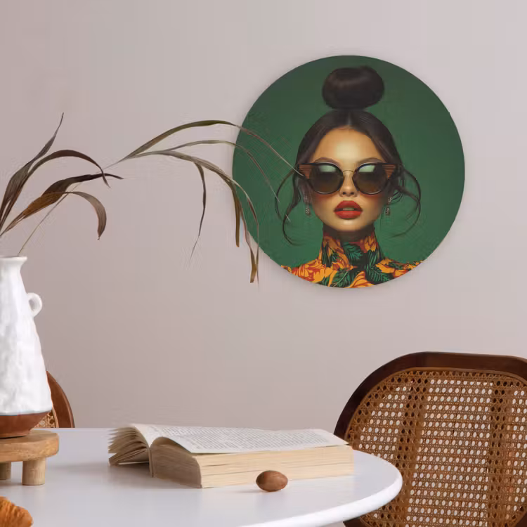 Vrouw - Groen - Modern - Bril - Abstract Akoestische PET Vilt - Rond klein -sfeer3