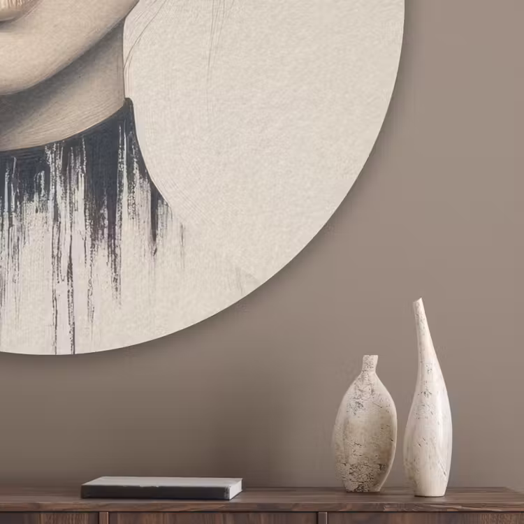 Vrouw - Hoed - Verf Akoestische PET Vilt - Rond klein -sfeer5_closeup