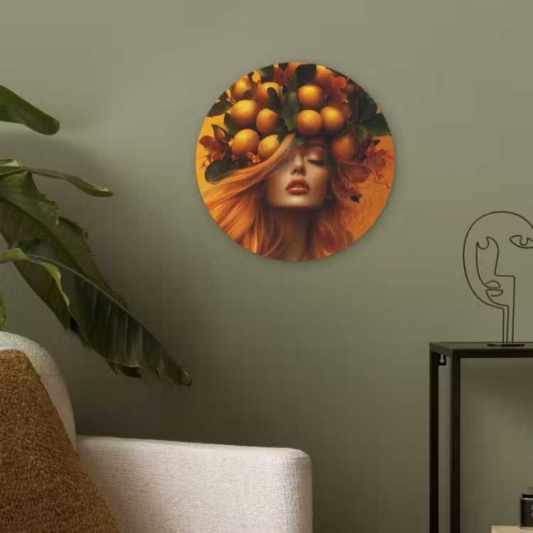 Vrouw - Citroenen - Bloesem - Geel Akoestische PET Vilt - Rond klein -sfeer2