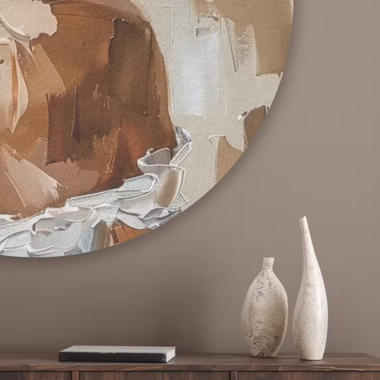 Vrouw - Verf - Abstract - Beige - Modern Akoestische PET Vilt - Rond klein -sfeer5_closeup