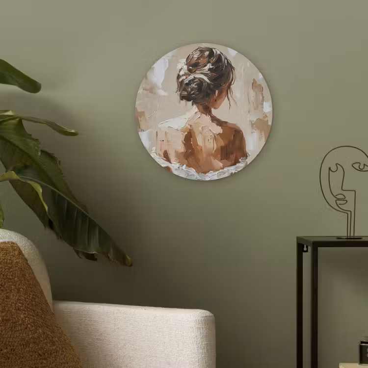 Vrouw - Verf - Abstract - Beige - Modern Akoestische PET Vilt - Rond klein -sfeer2
