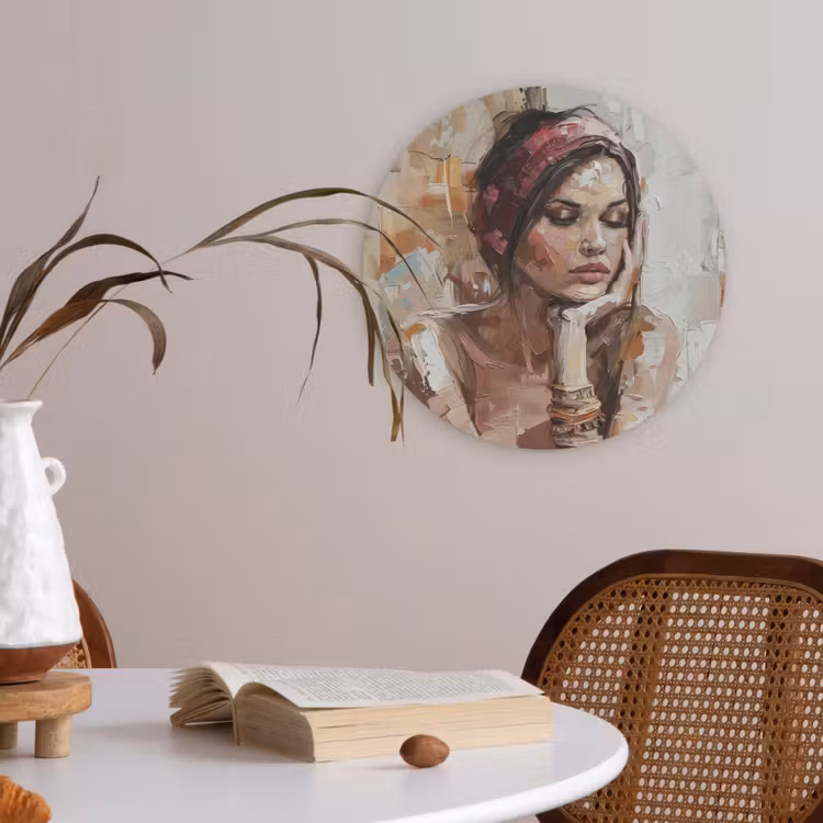Vrouw - Verflook - Portret - Modern Akoestische PET Vilt - Rond klein -sfeer3