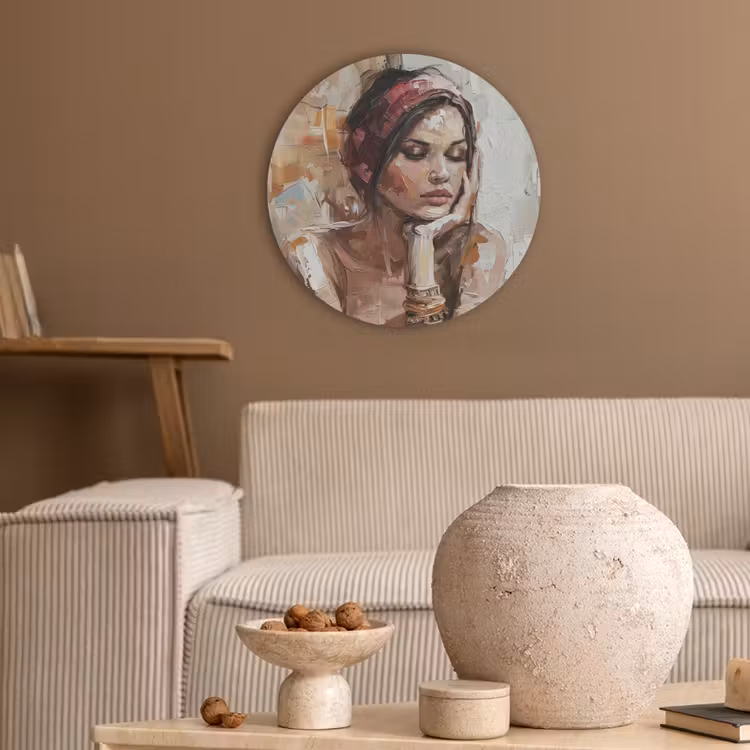 Vrouw - Verflook - Portret - Modern Akoestische PET Vilt - Rond klein -sfeer1