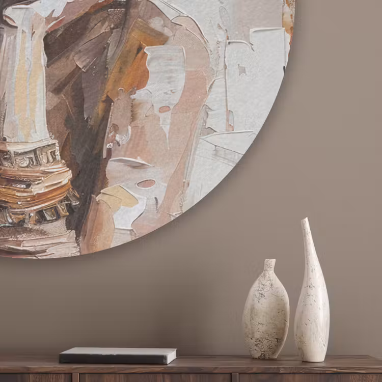 Vrouw - Verflook - Portret - Modern Akoestische PET Vilt - Rond klein -sfeer5_closeup