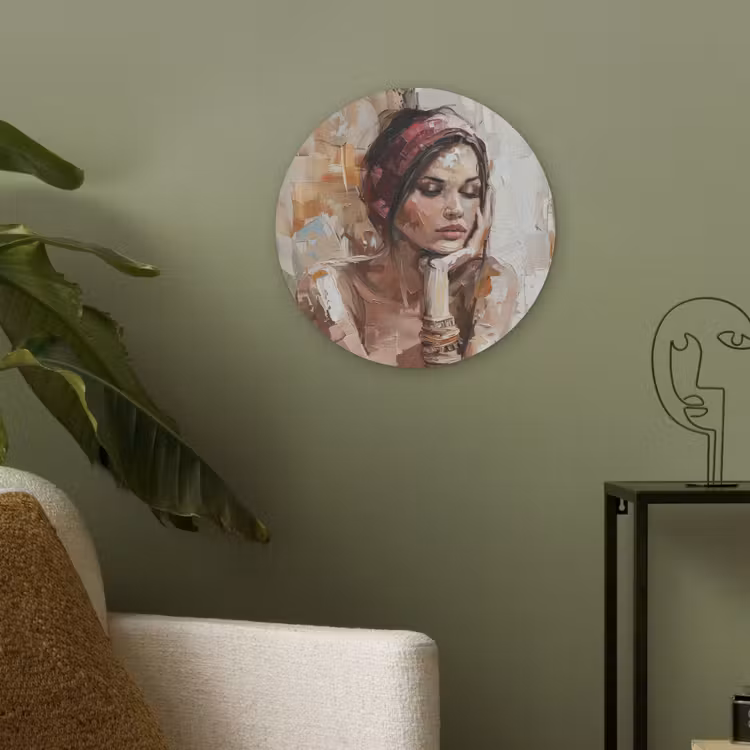 Vrouw - Verflook - Portret - Modern Akoestische PET Vilt - Rond klein -sfeer2