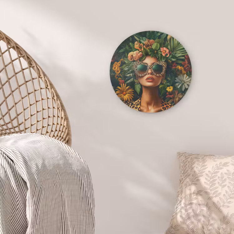 Vrouw - Panterprint - Jungle - Natuur - Luxe Akoestische PET Vilt - Rond klein -sfeer4